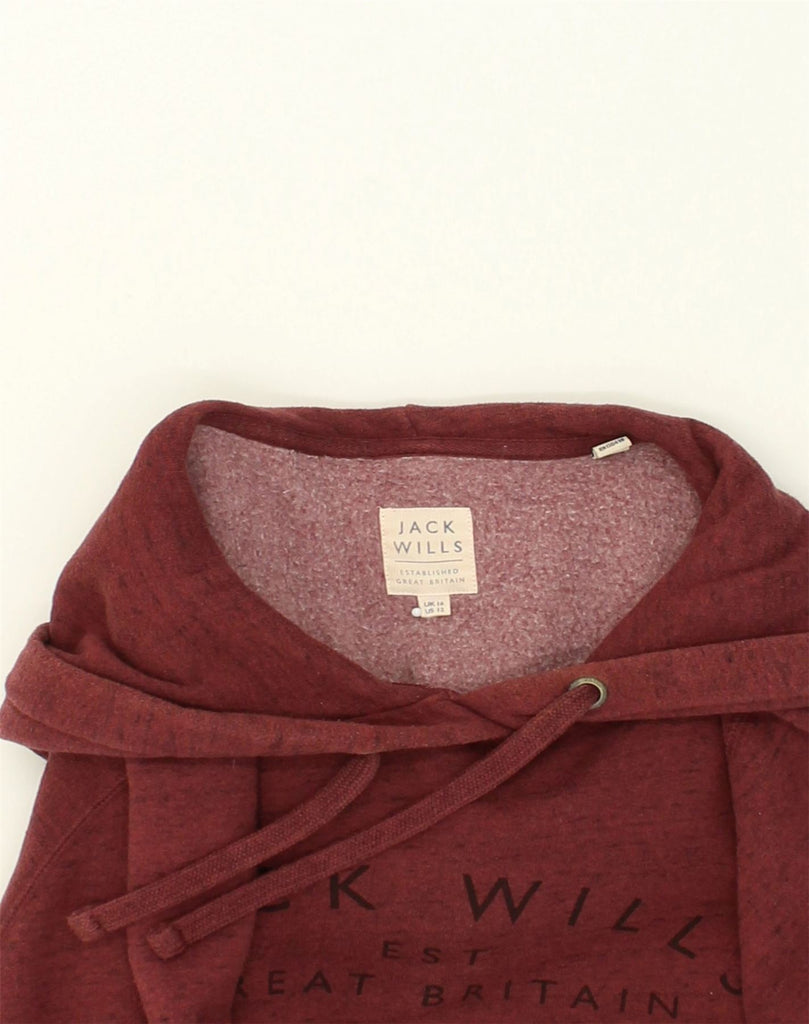 JACK WILLS Womens Graphic Hoodie Jumper UK 16 Large Maroon Flecked Cotton | Vintage Jack Wills | Thrift | Second-Hand Jack Wills | Used Clothing | Messina Hembry 