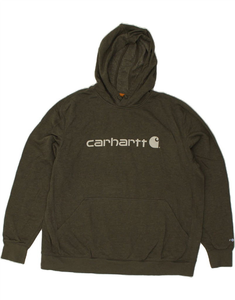 CARHARTT Mens Relaxed Fit Graphic Hoodie Jumper 2XL Khaki Cotton | Vintage Carhartt | Thrift | Second-Hand Carhartt | Used Clothing | Messina Hembry 