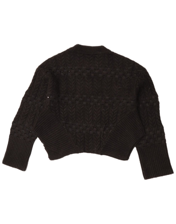 Zara Womens Crop Crew Neck Jumper Sweater UK 10 Small Black Geometric