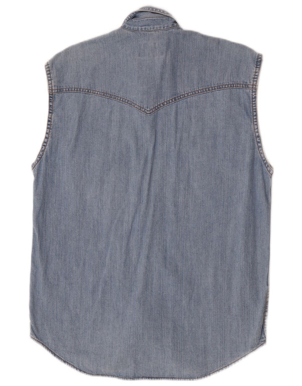 Wrangler Mens Sleeveless Denim Shirt Small Blue Cotton