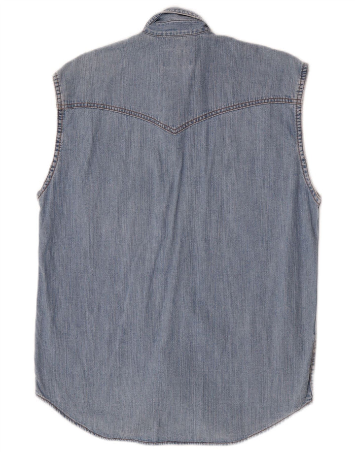 Wrangler Mens Sleeveless Denim Shirt Small Blue Cotton