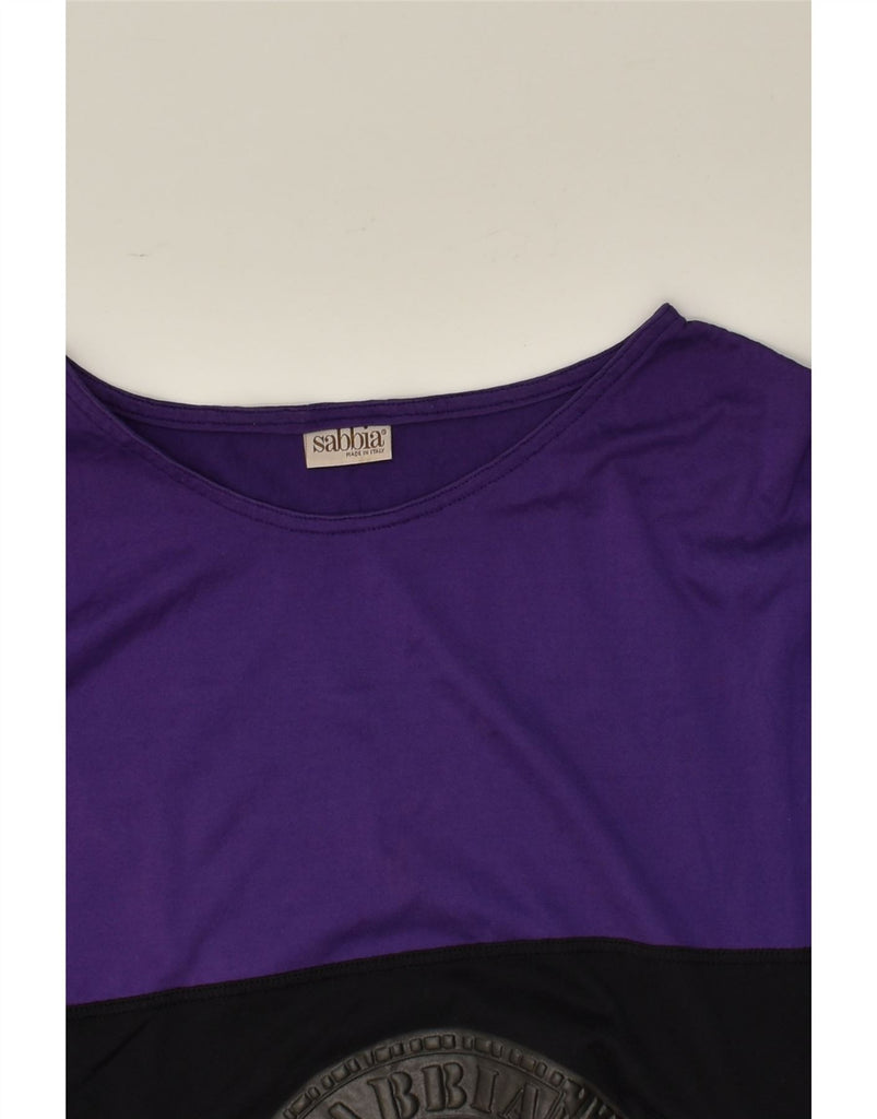 VINTAGE Womens Graphic T-Shirt Top UK 16 Large Purple Colourblock Cotton | Vintage Vintage | Thrift | Second-Hand Vintage | Used Clothing | Messina Hembry 