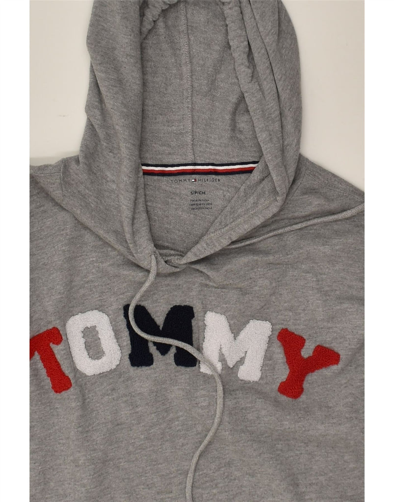 TOMMY HILFIGER Womens Graphic Hoodie Jumper UK 10 Small Grey Cotton | Vintage Tommy Hilfiger | Thrift | Second-Hand Tommy Hilfiger | Used Clothing | Messina Hembry 