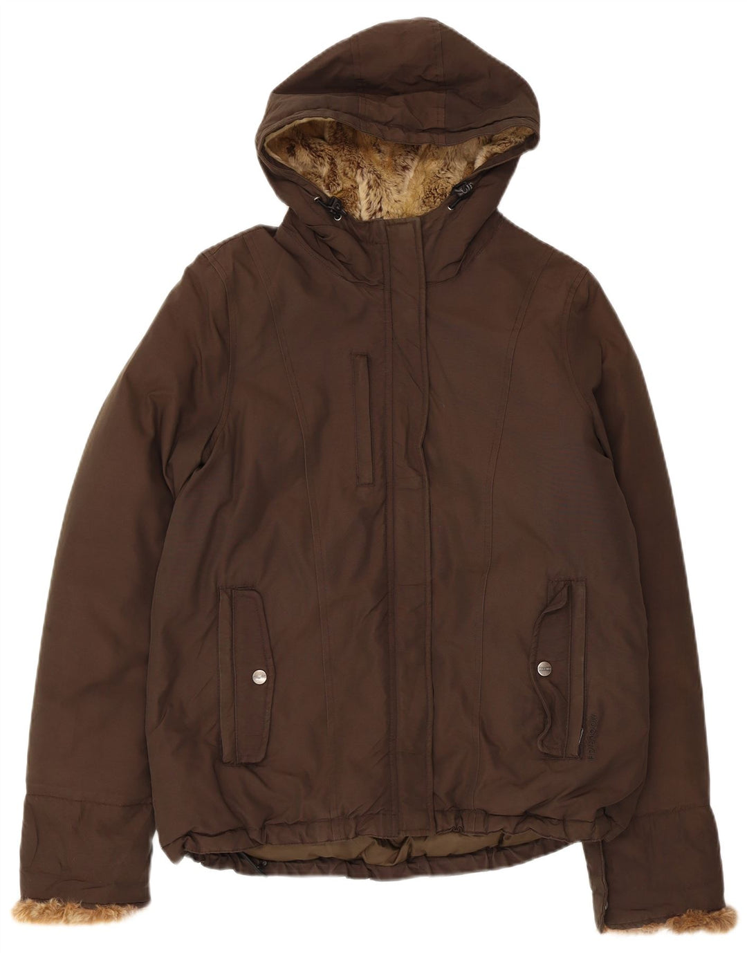 Woolrich Womens Hooded Padded Jacket UK 16 Large Khaki Cotton