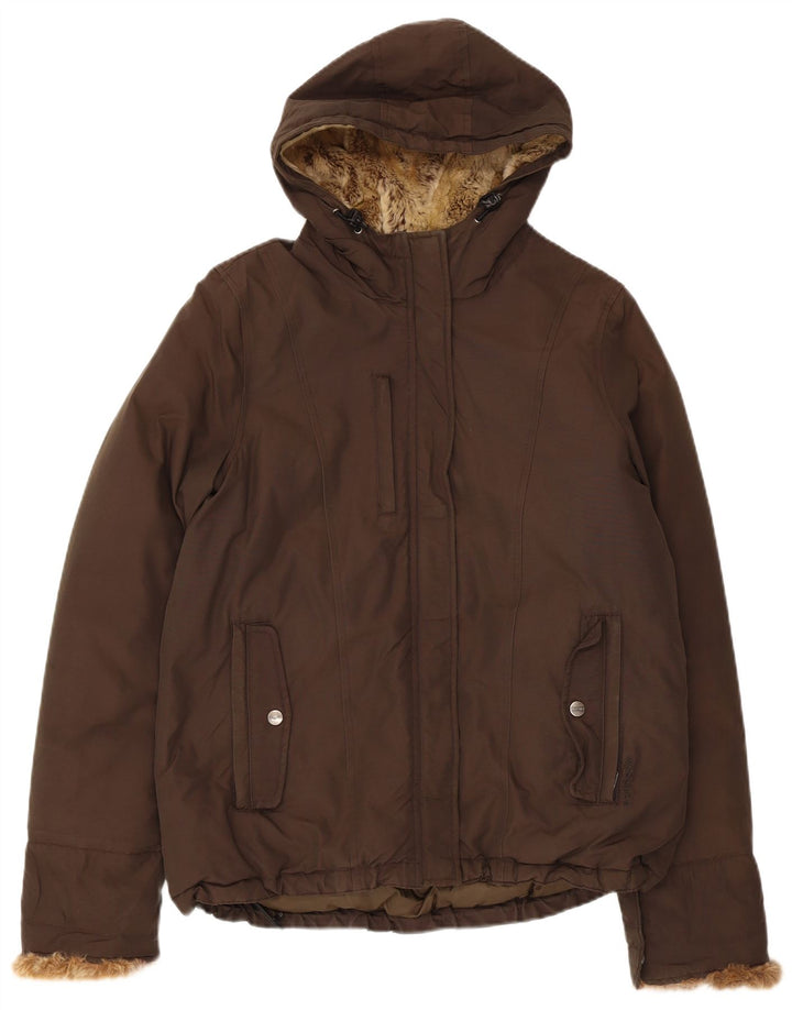 Woolrich Womens Hooded Padded Jacket UK 16 Large Khaki Cotton