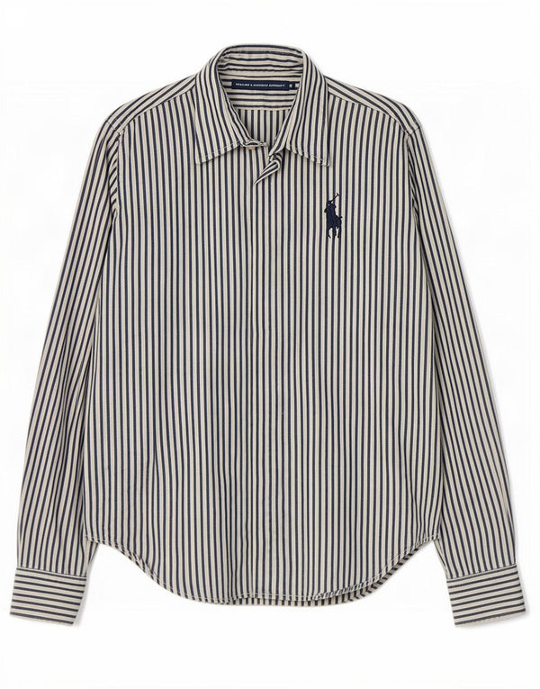 Ralph Lauren Womens Shirt US 10 Large White Pinstripe Cotton