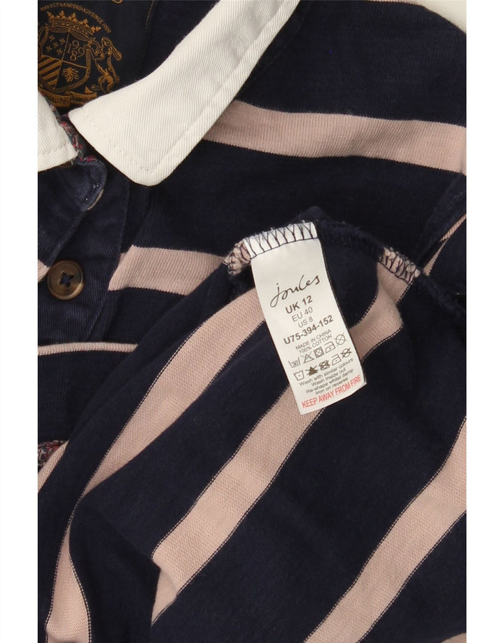 JOULES Womens Long Sleeve Rugby Polo Shirt UK 12 Medium Navy Blue Striped