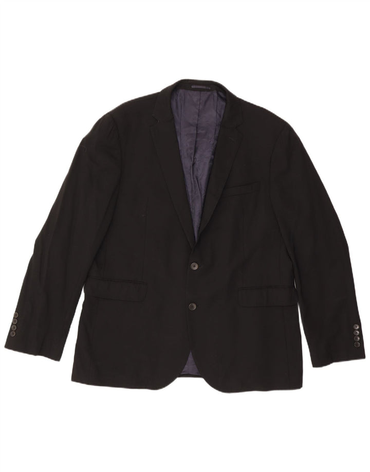 John Lewis Mens Tailored Fit 2 Button Blazer Jacket UK 44 2XL Black Wool