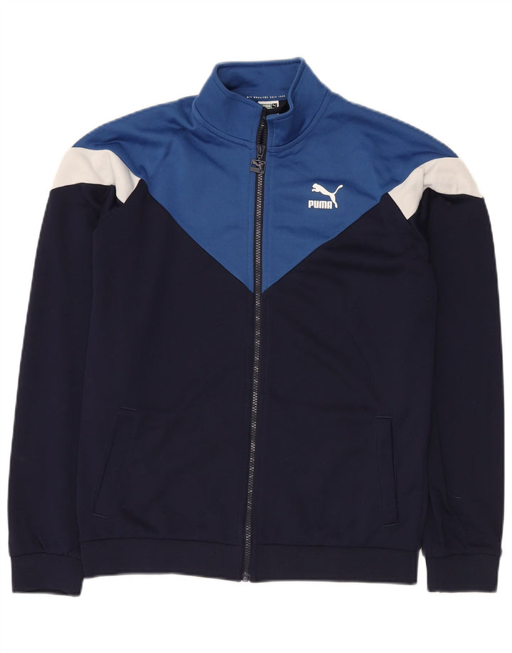 PUMA Boys Tracksuit Top Jacket 15-16 Years Navy Blue Colourblock Polyester