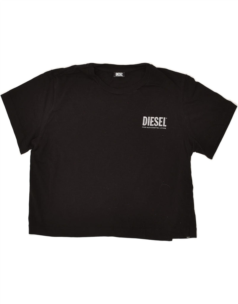 DIESEL Womens Crop Graphic T-Shirt Top UK 12 Medium Black Cotton | Vintage Diesel | Thrift | Second-Hand Diesel | Used Clothing | Messina Hembry 