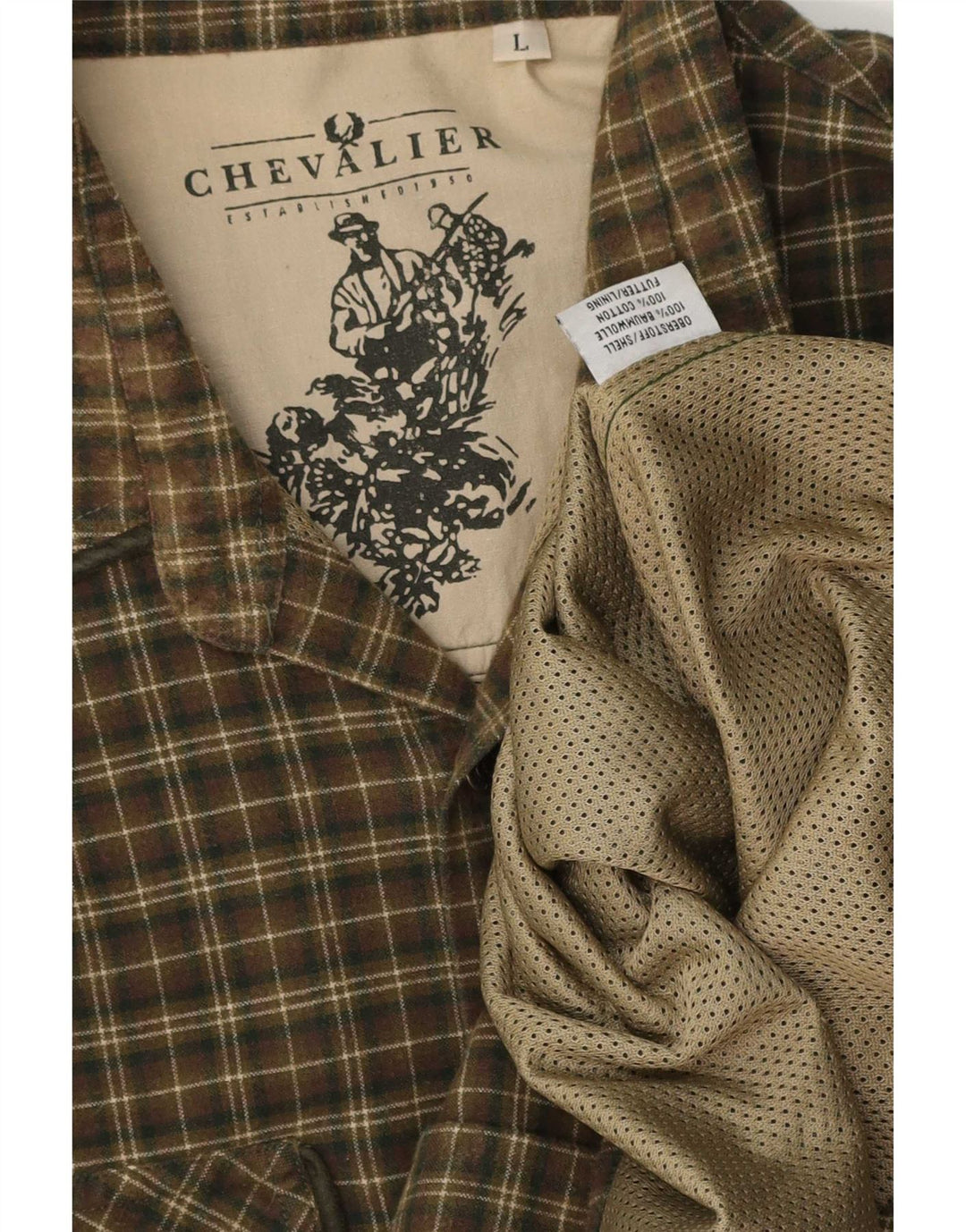 Chevalier Mens Flannel Shirt Large Green Check Cotton