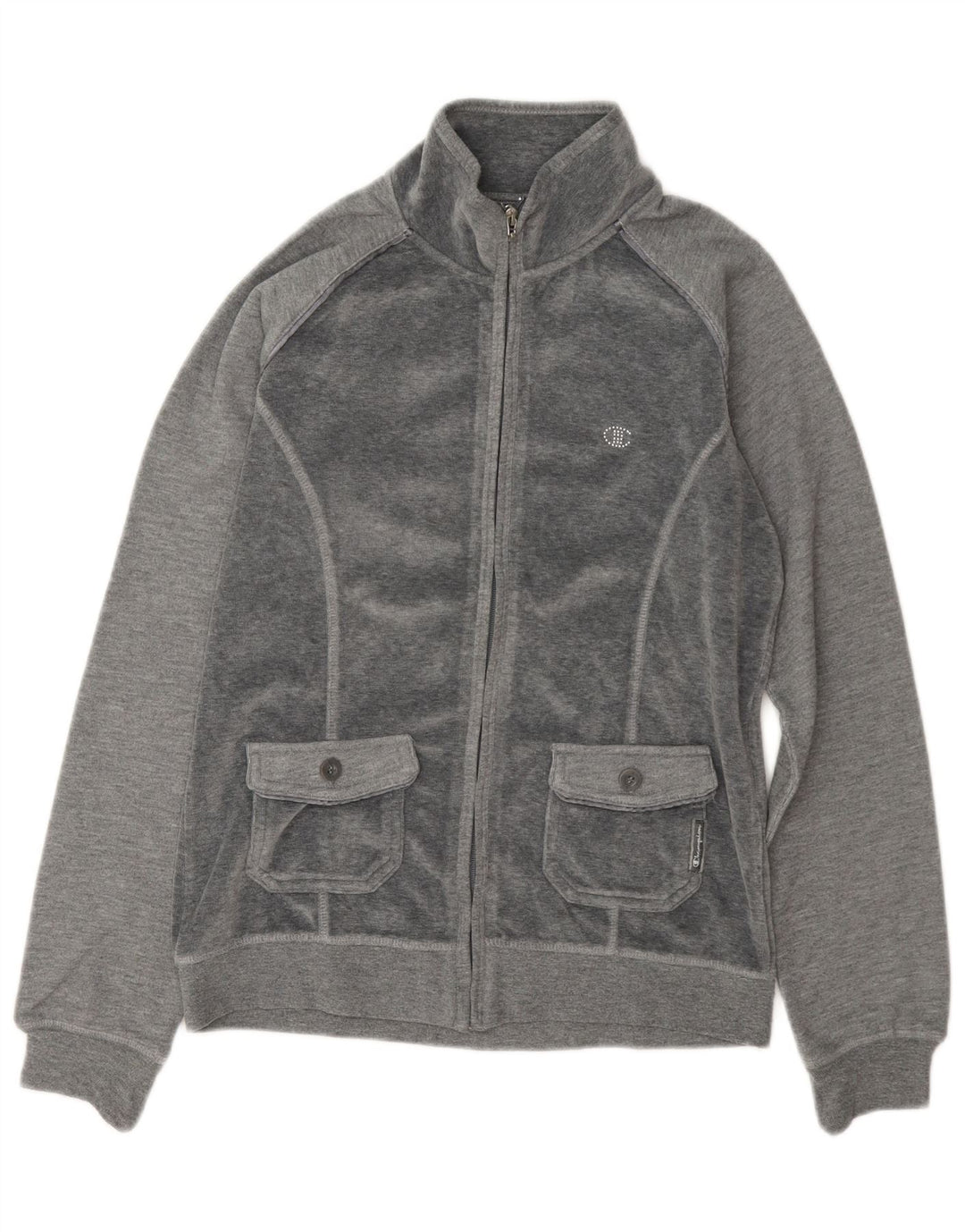 Champion Womens Heritage Fit Velour Tracksuit Top Jacket UK 14 Medium Grey