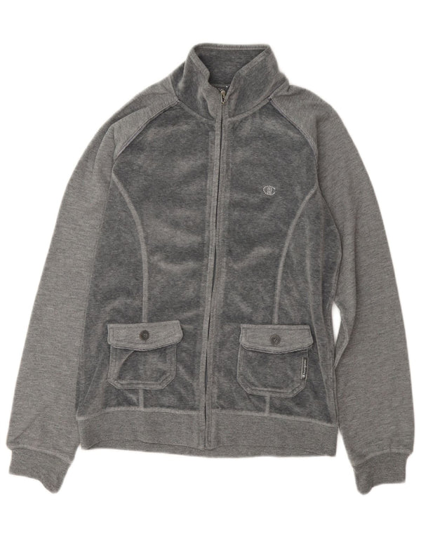 Champion Womens Heritage Fit Velour Tracksuit Top Jacket UK 14 Medium Grey