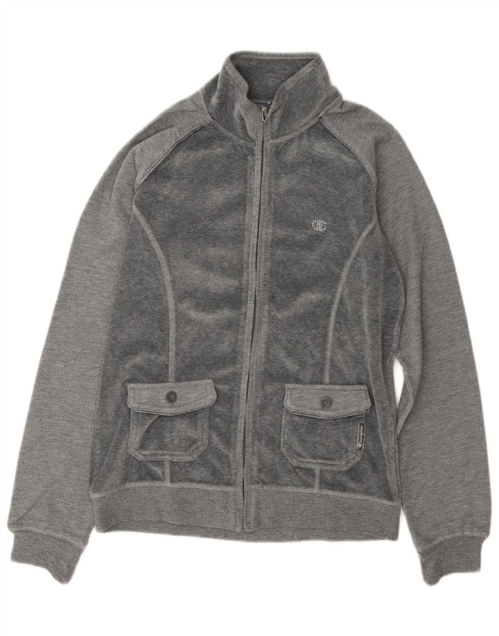 Champion Womens Heritage Fit Velour Tracksuit Top Jacket UK 14 Medium Grey