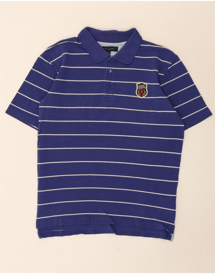 Tommy Hilfiger Mens Polo Shirt Medium Blue Striped Cotton