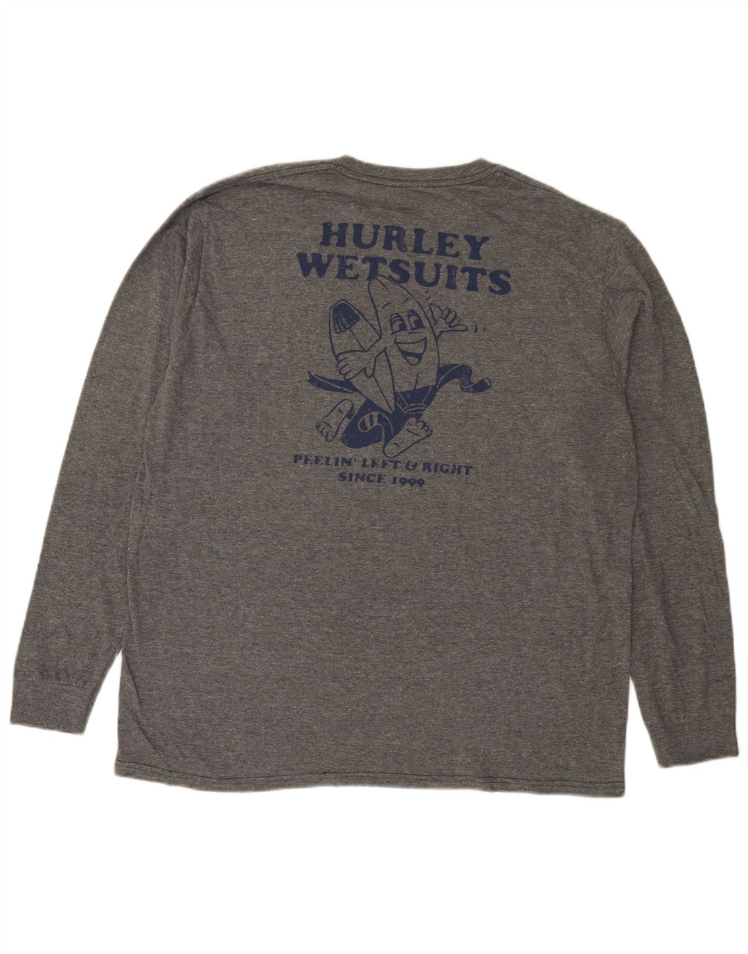 Hurley Mens Graphic Top Long Sleeve Large Grey Flecked Cotton