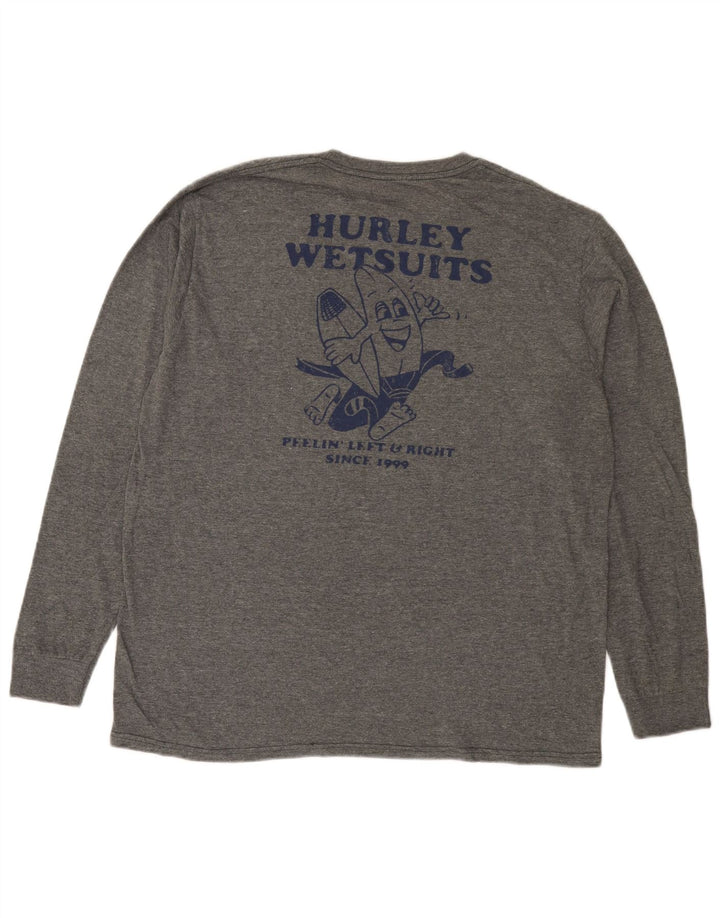 Hurley Mens Graphic Top Long Sleeve Large Grey Flecked Cotton