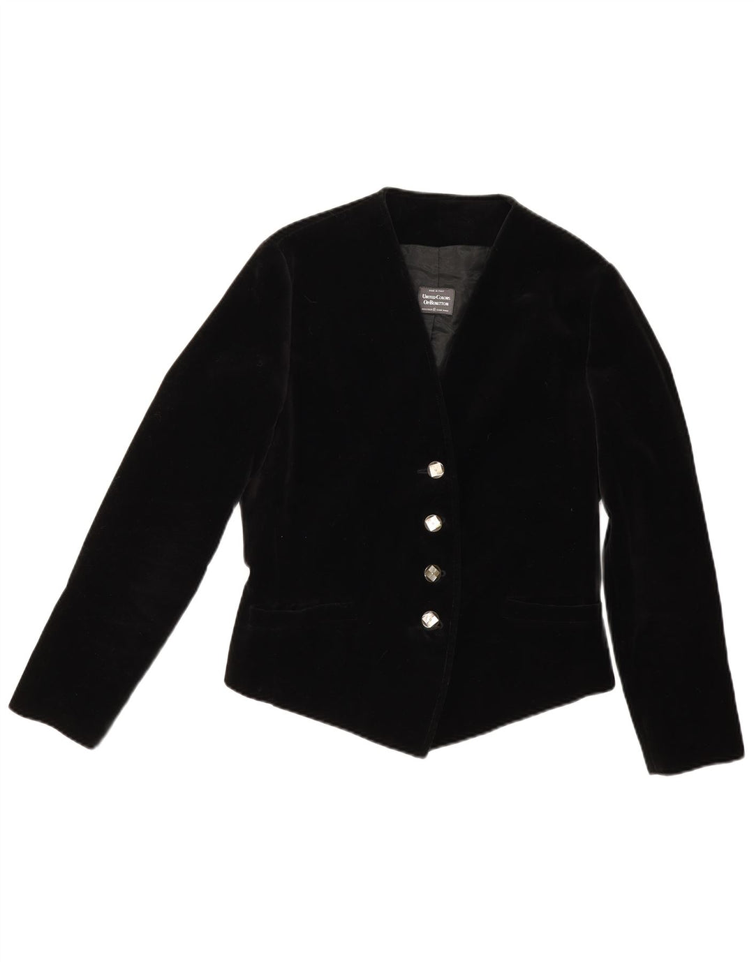 Benetton Womens 4 Button Velvet Blazer Jacket IT 44 Medium Black