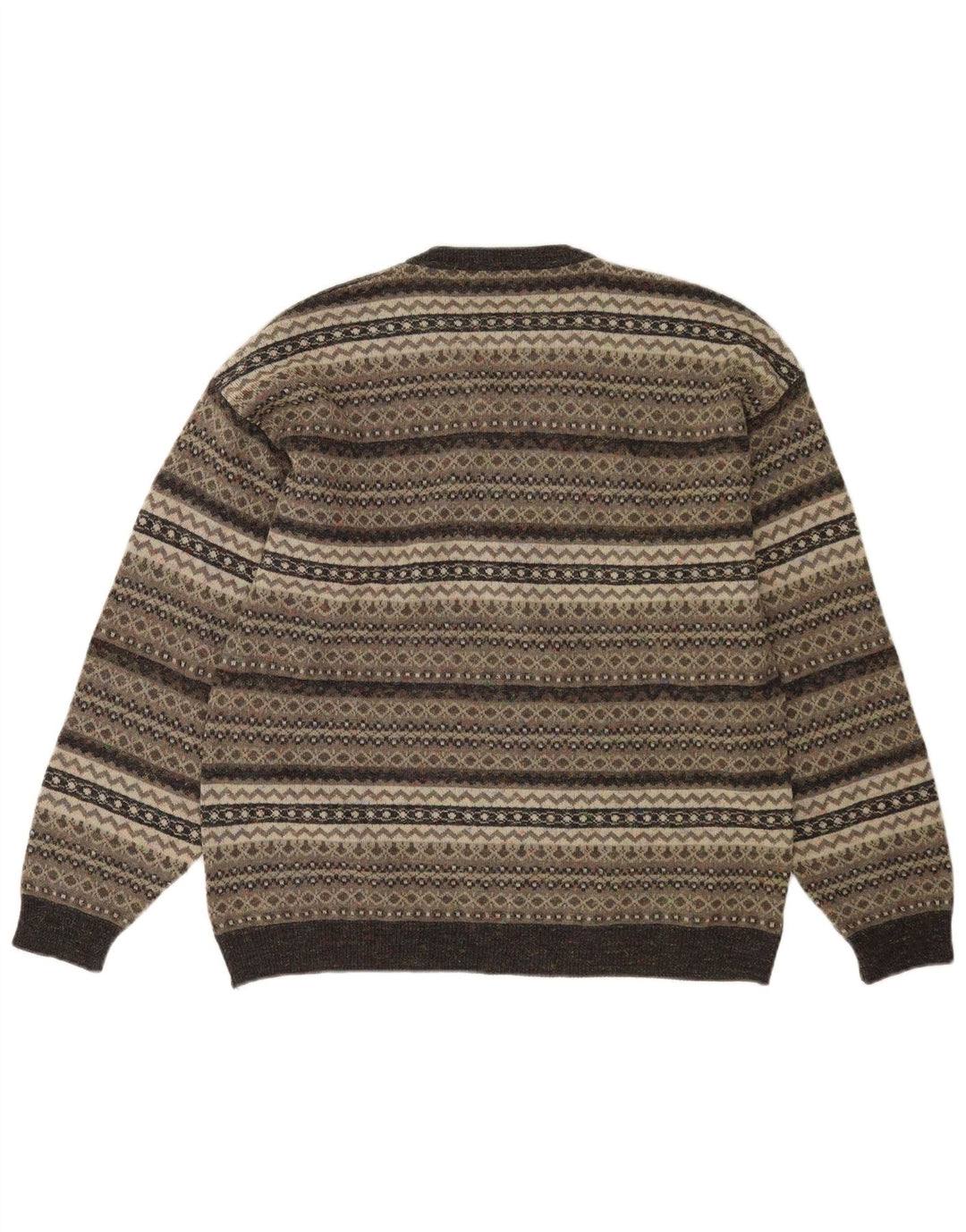 Enzo Goti Mens V-Neck Jumper Sweater Medium Grey Fair Isle Polyacrylic