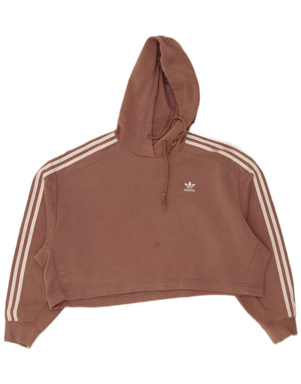 Adidas Womens Crop Oversized Hoodie Jumper UK 14 Medium Brown Cotton
