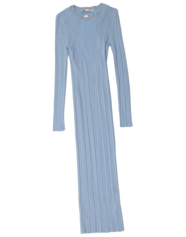 Zara Womens Maxi Long Sleeve Jumper Dress UK 12 Medium Blue Nylon