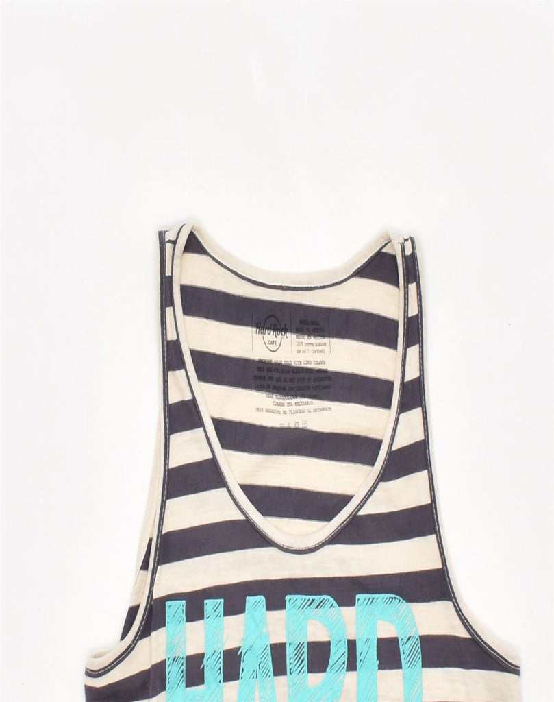 HARD ROCK CAFE Womens Malta Graphic Vest Top UK 10 Small Grey Striped | Vintage | Thrift | Second-Hand | Used Clothing | Messina Hembry 