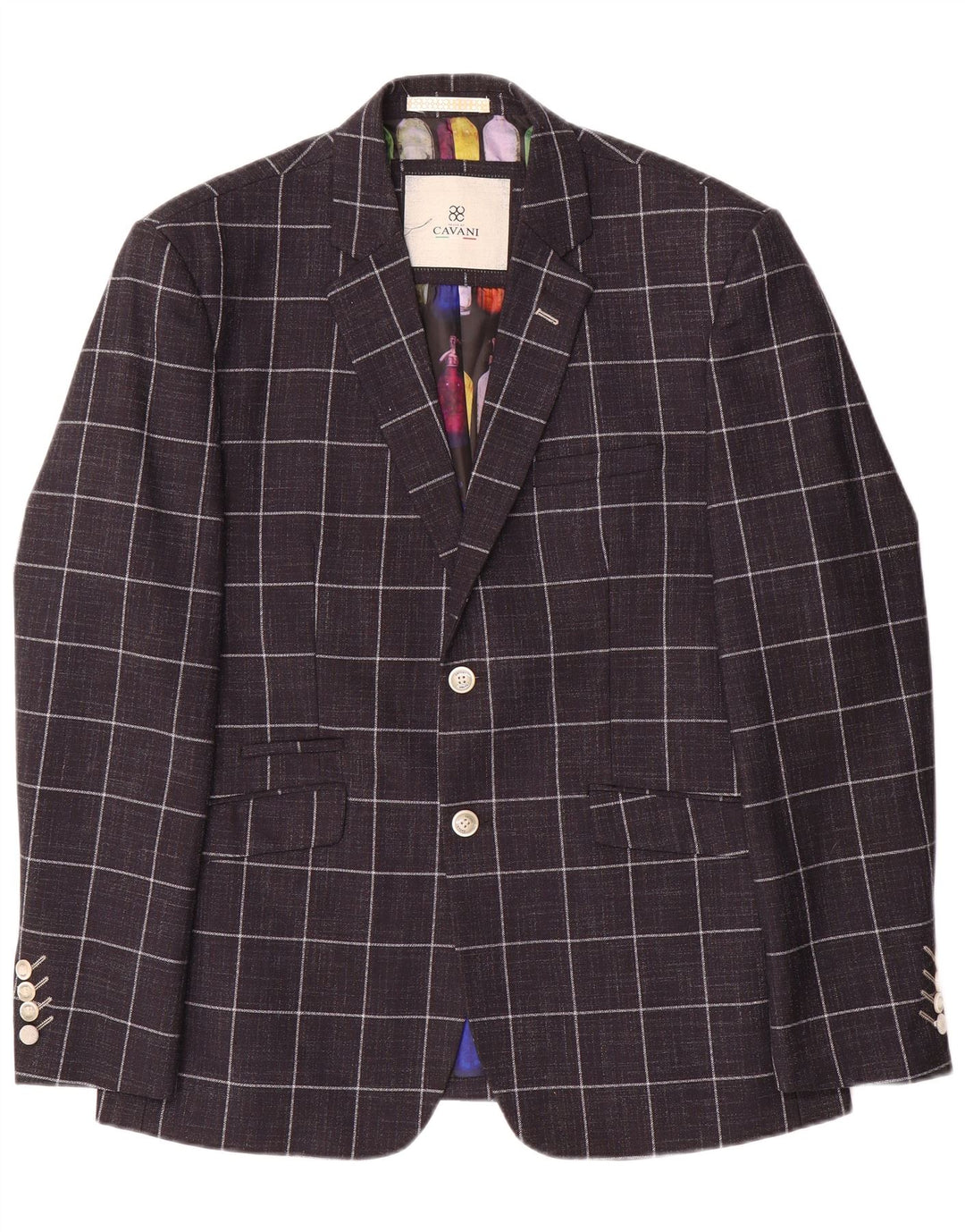 Cavani Mens 2 Button Blazer Jacket UK 42 XL Navy Blue Check Polyester