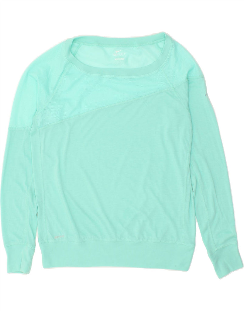 NIKE Womens Dri Fit Top Long Sleeve UK 14 Medium Turquoise | Vintage Nike | Thrift | Second-Hand Nike | Used Clothing | Messina Hembry 