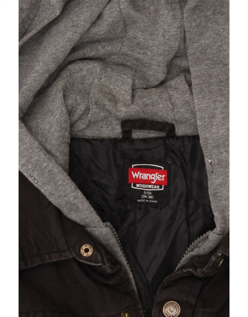 WRANGLER Mens Hooded Denim Jacket UK 36 Small Black Cotton Vintage Wrangler and Second-Hand Wrangler from Messina Hembry 