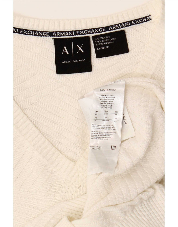 Armani Exchange Mens V-Neck Jumper Sweater XS White Cotton