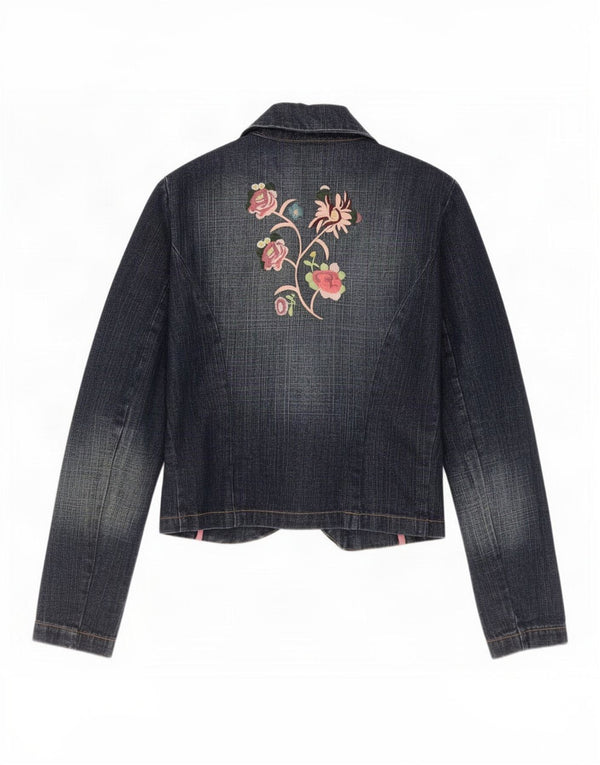 Bisou Womens Crop 1 Button Blazer Jacket UK 10 Small Blue Floral