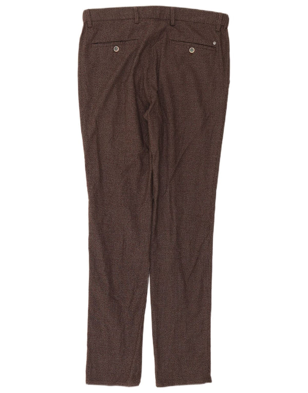 Massimo Dutti Mens Chino Trousers EU 42 Large W32 L32 Brown Houndstooth
