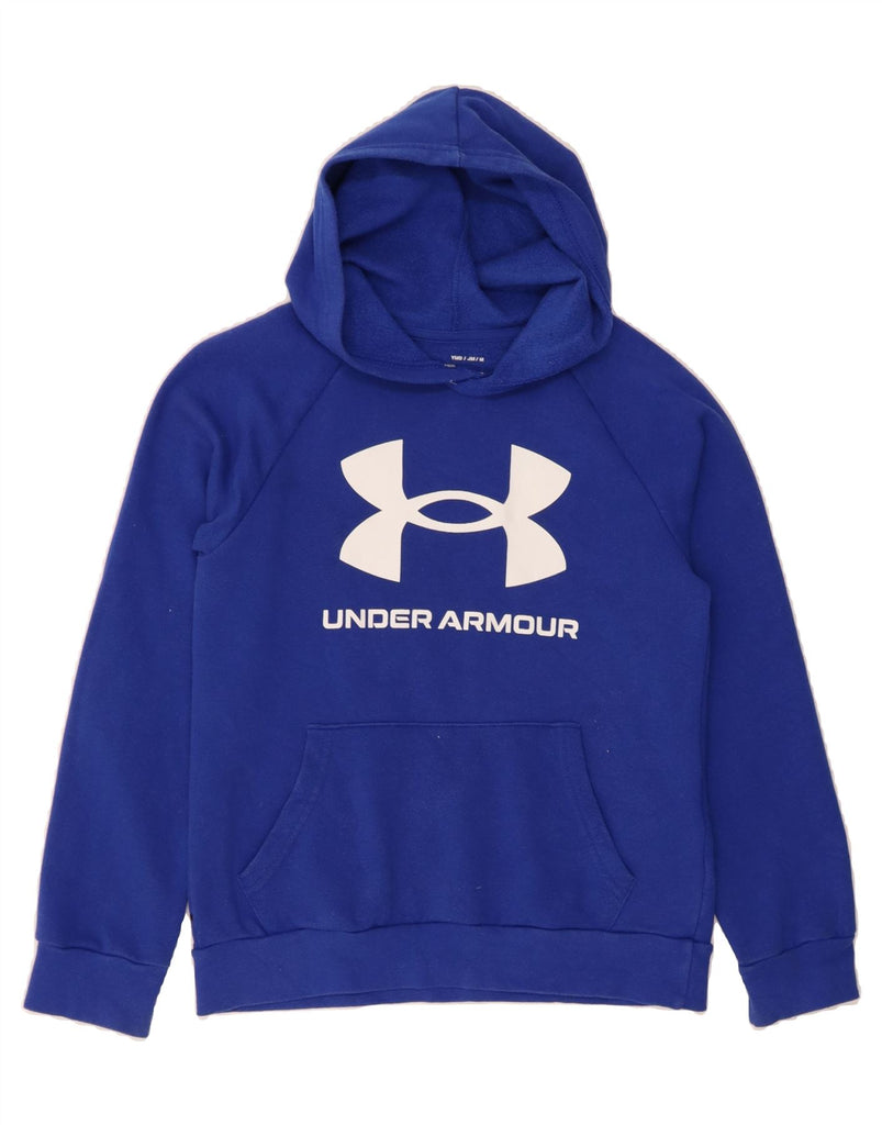 UNDER ARMOUR Boys Cold Gear Graphic Hoodie Jumper 9-10 Years Medium Blue Vintage Under Armour and Second-Hand Under Armour from Messina Hembry 