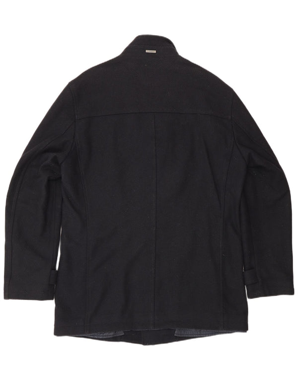 Hugo Boss Mens Overcoat EU 50 Large Navy Blue Wool