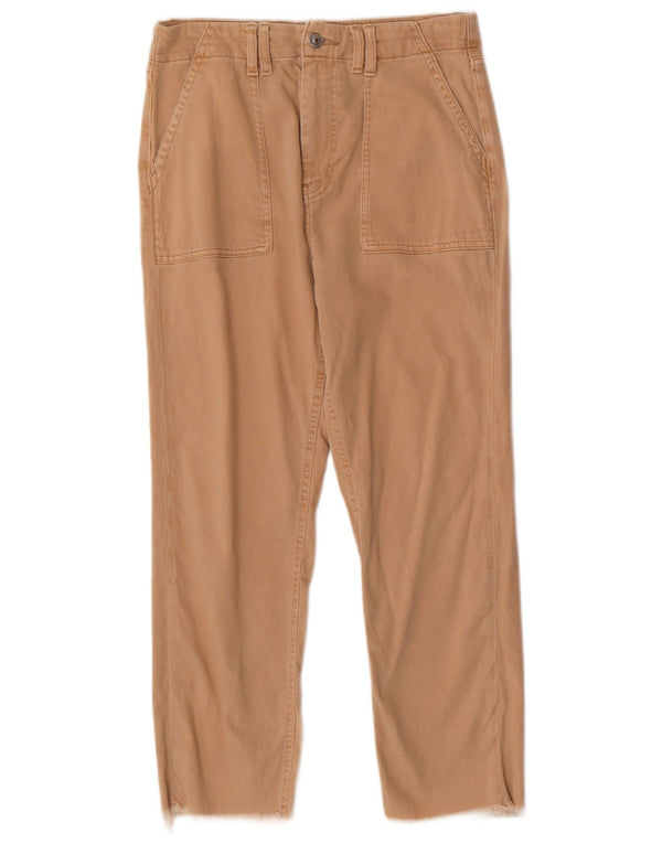 Marks & Spencer Womens Straight Cropped Trousers UK 12 Medium W30 L25 Beige