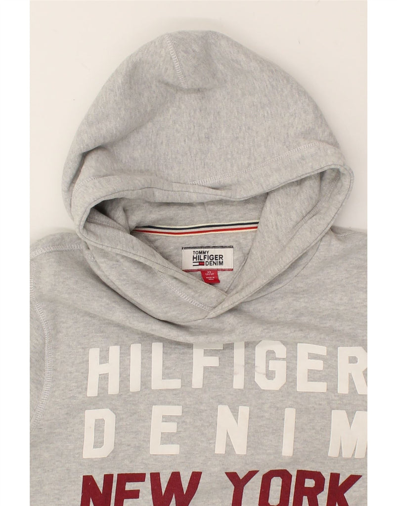 TOMMY HILFIGER Mens Graphic Hoodie Jumper XS Grey Cotton | Vintage Tommy Hilfiger | Thrift | Second-Hand Tommy Hilfiger | Used Clothing | Messina Hembry 