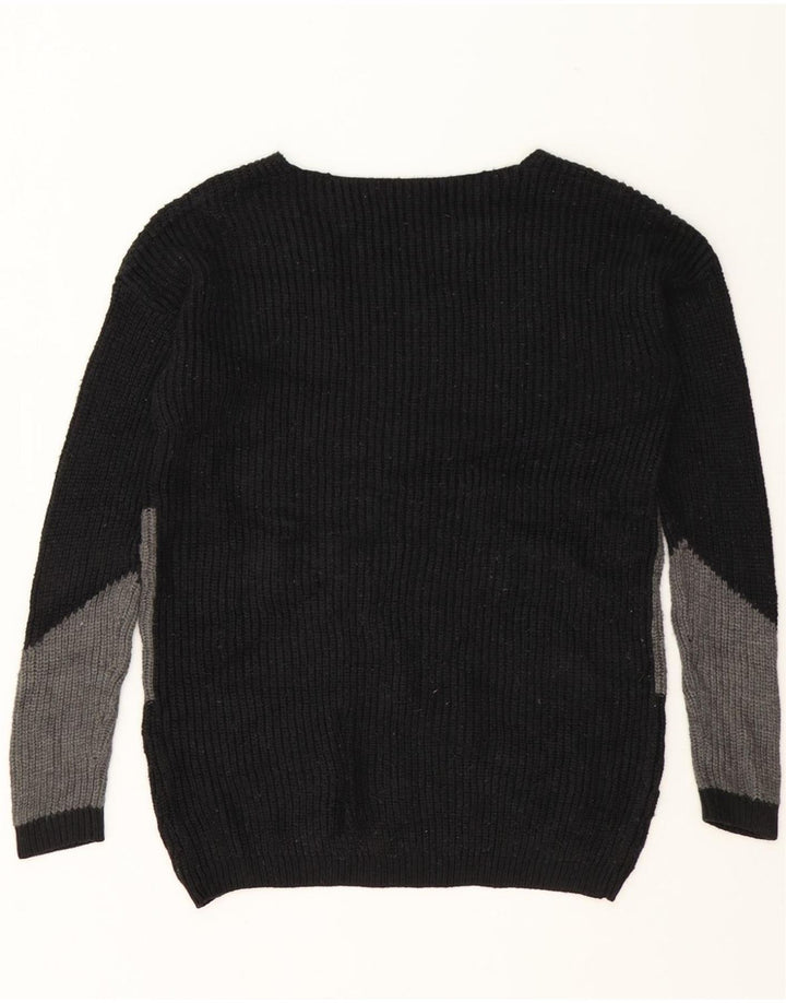 MOSSIMO Womens V-Neck Jumper Sweater UK 14 Medium Black Colourblock Vintage Mossimo and Second-Hand Mossimo from Messina Hembry 