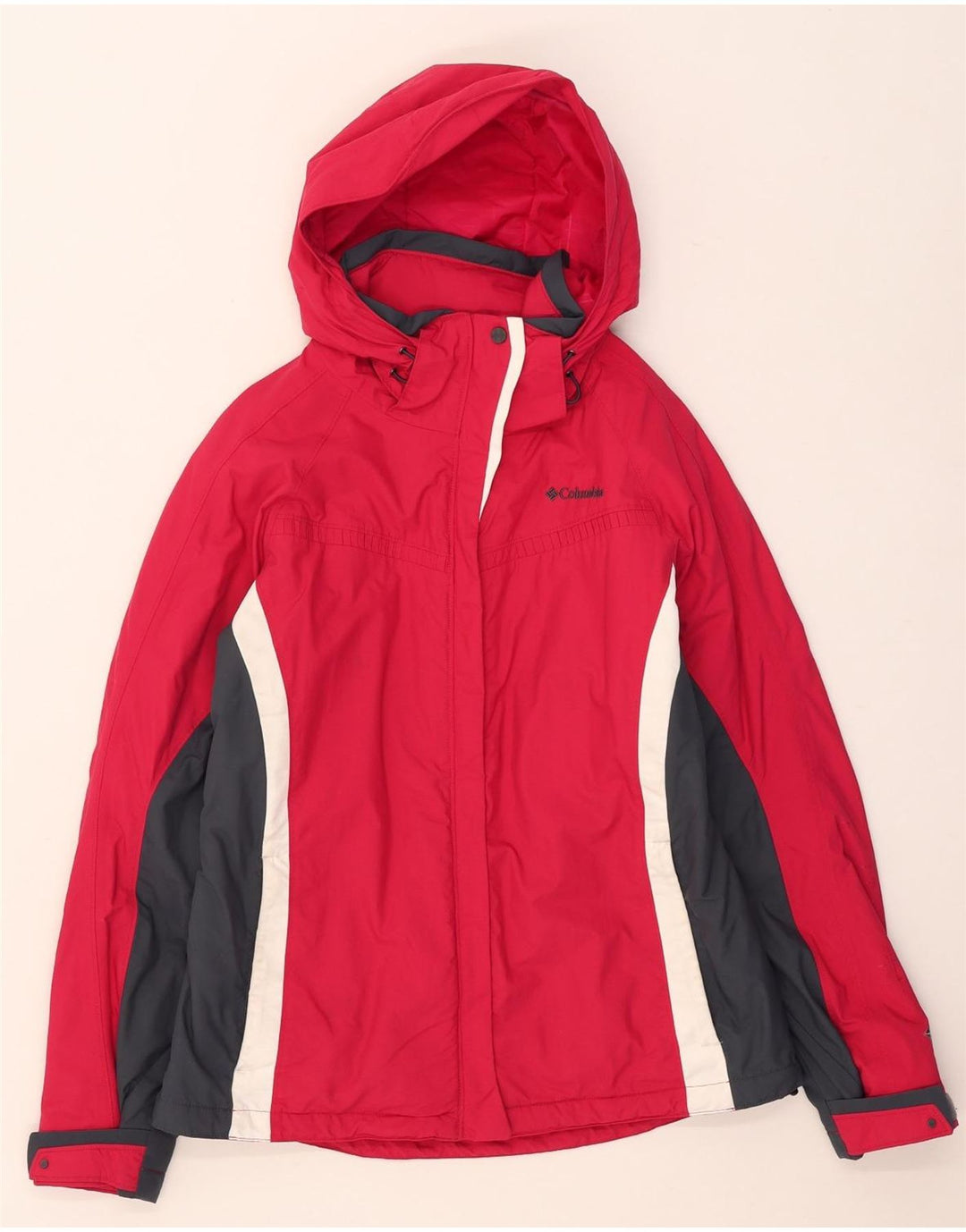 Columbia Womens Omni-Tech Hooded Ski Jacket UK 12 Medium Red Colourblock
