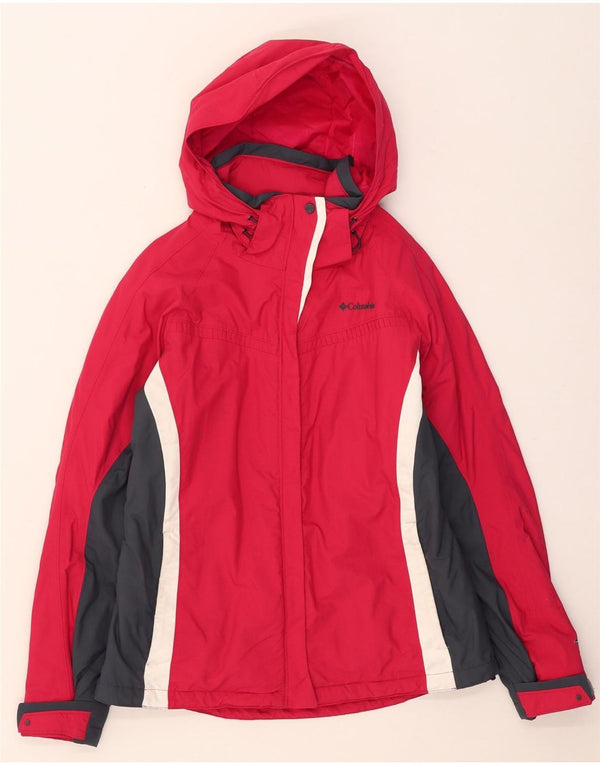 Columbia Womens Omni-Tech Hooded Ski Jacket UK 12 Medium Red Colourblock