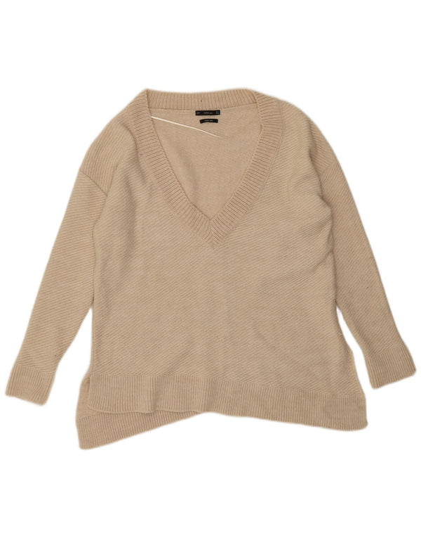 Zara Womens Asymmetric V-Neck Jumper Sweater UK 10 Small Off White