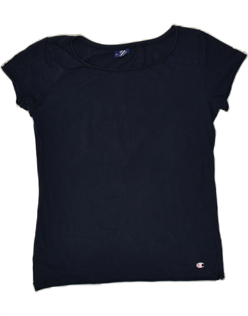 CHAMPION Womens T-Shirt Top UK 14 Large Navy Blue Cotton | Vintage Champion | Thrift | Second-Hand Champion | Used Clothing | Messina Hembry 