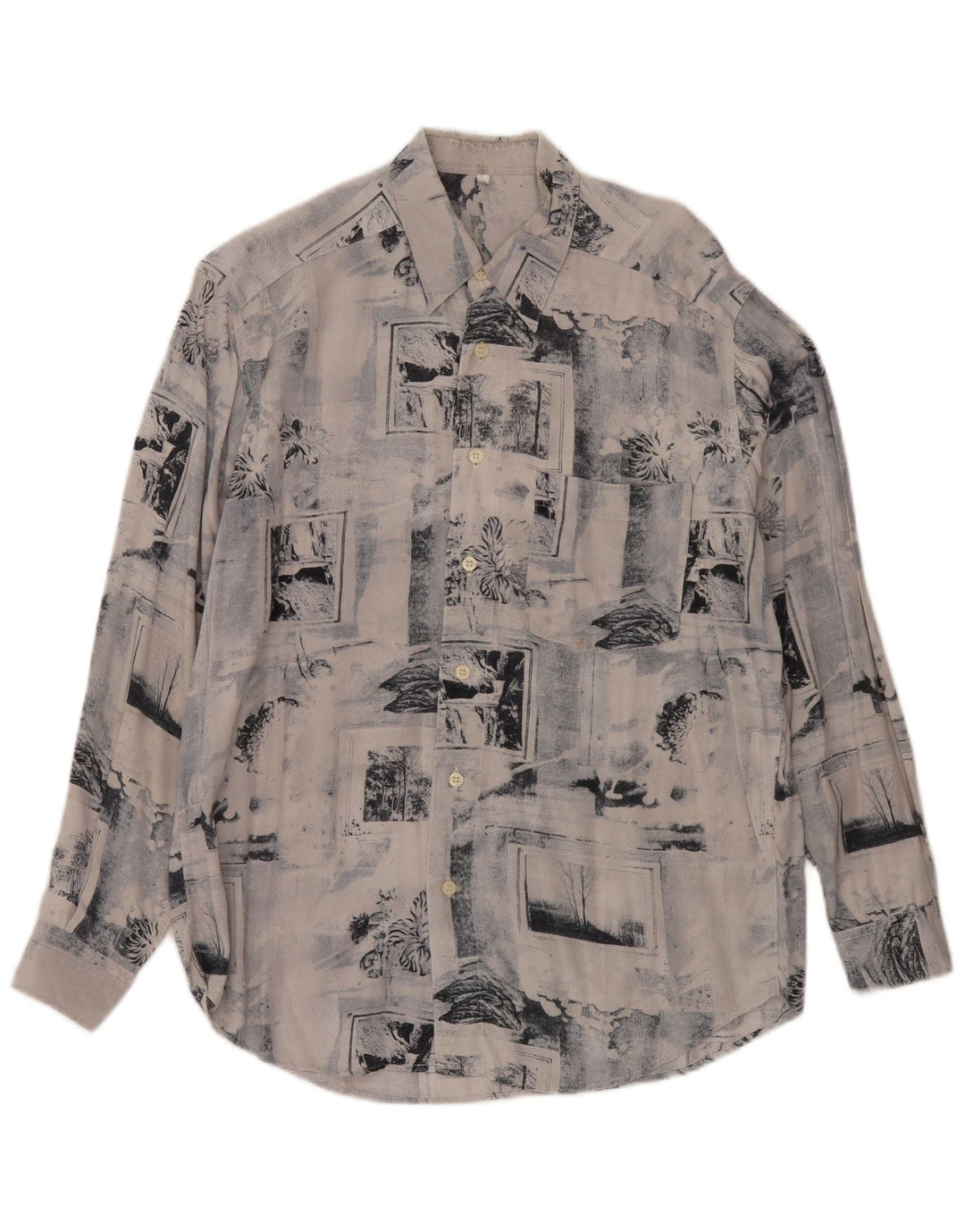 Vintage Mens Shirt Medium Blue Patchwork Viscose