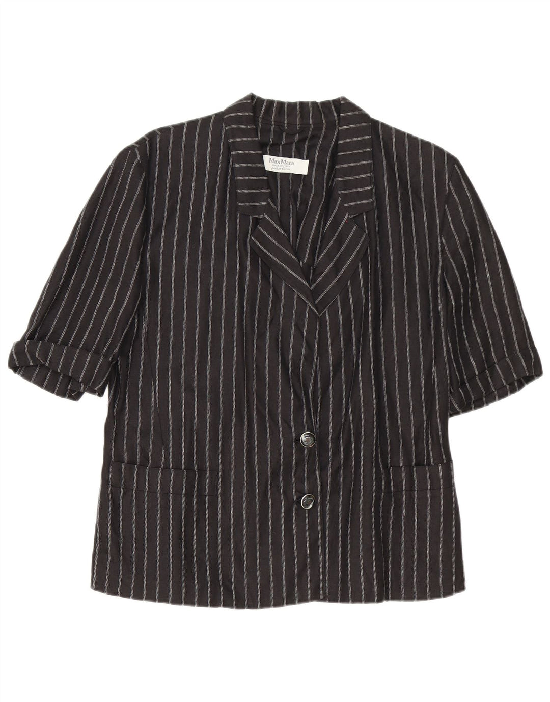 Max Mara Womens 2 Button Blazer Jacket UK 14 Medium Black Pinstripe