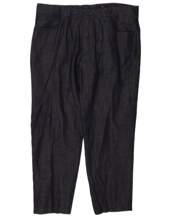Massimo Dutti Mens Tapered Cropped Trousers W36 L26 Navy Blue Cotton