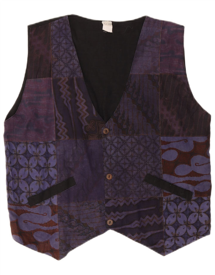 Vintage Mens Waistcoat Medium Purple Patchwork Cotton