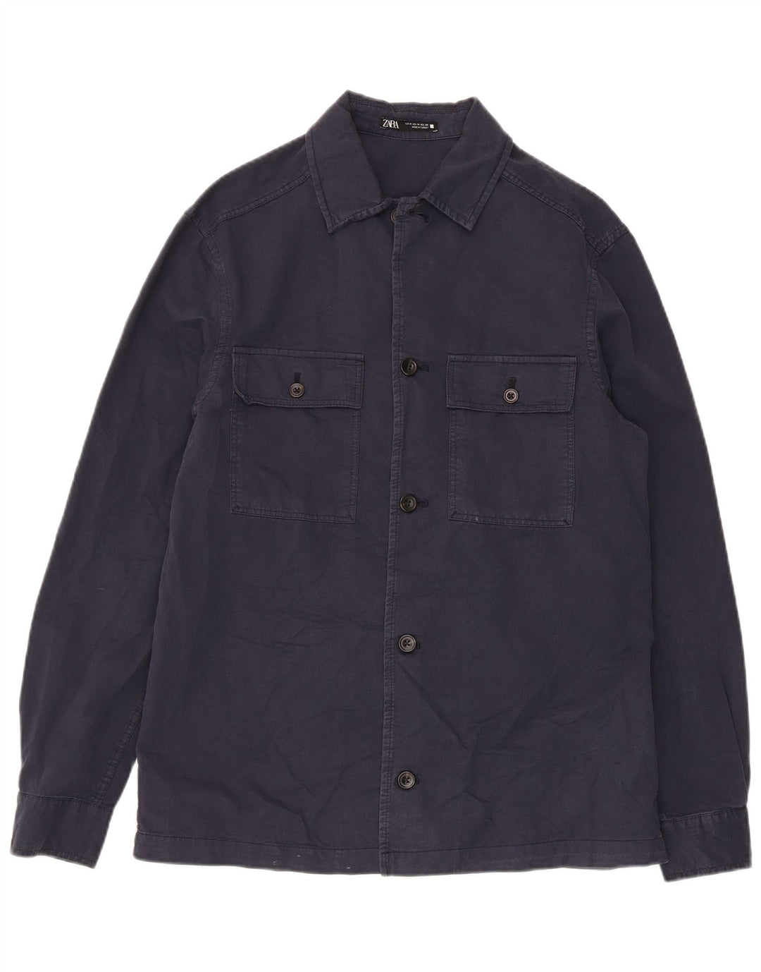 Zara Mens Shirt Medium Navy Blue Cotton