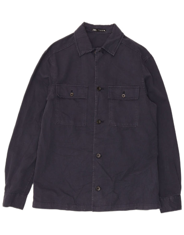 Zara Mens Shirt Medium Navy Blue Cotton