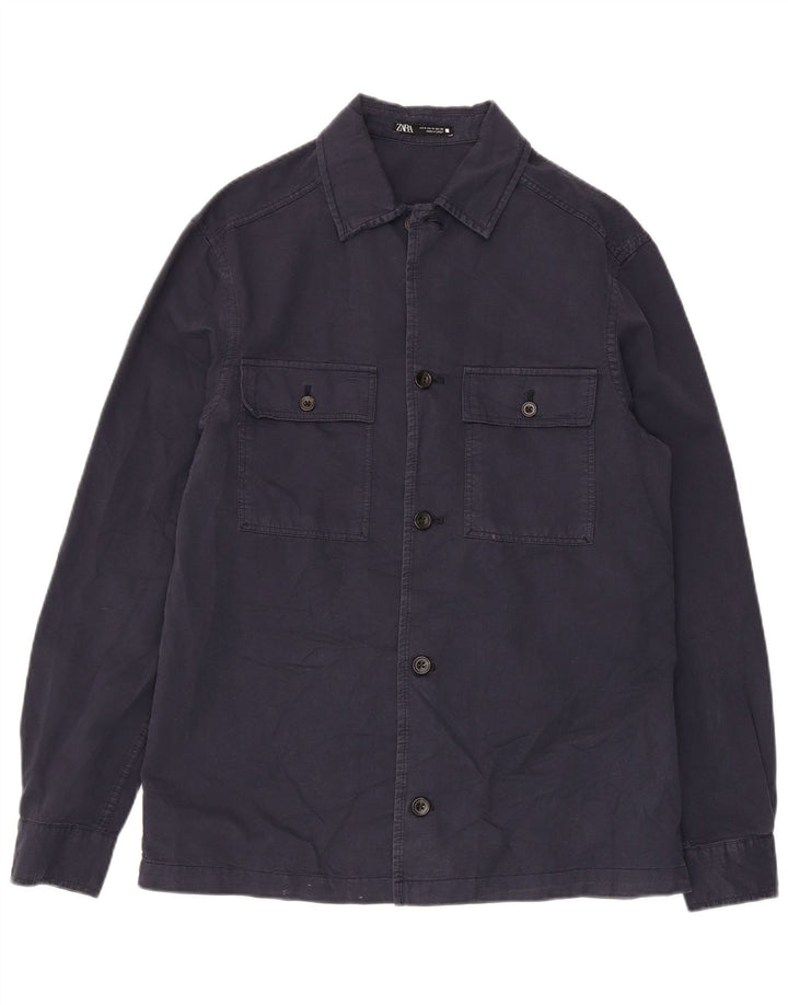 Zara Mens Shirt Medium Navy Blue Cotton