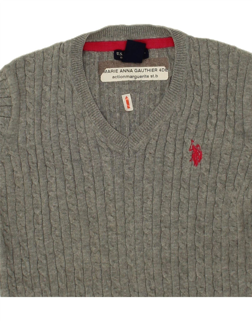 US POLO ASSN Girls V-Neck Jumper Sweater 12-13 Years Grey Cotton Vintage US Polo Assn and Second-Hand US Polo Assn from Messina Hembry 