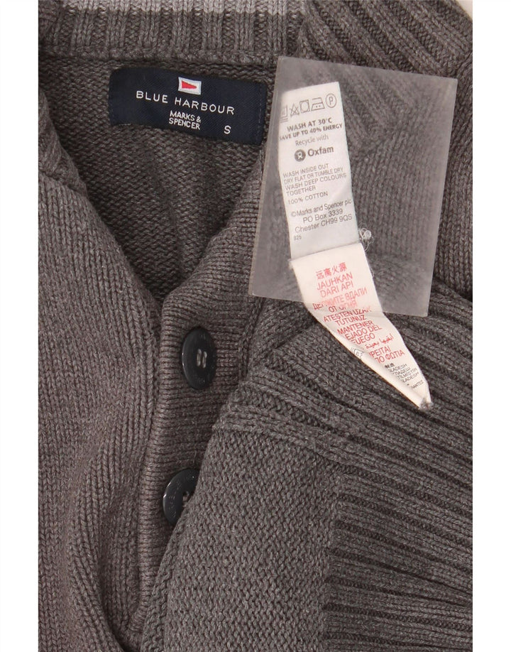 Marks & Spencer Mens Blue Harbour Button Neck Jumper Sweater Small Grey